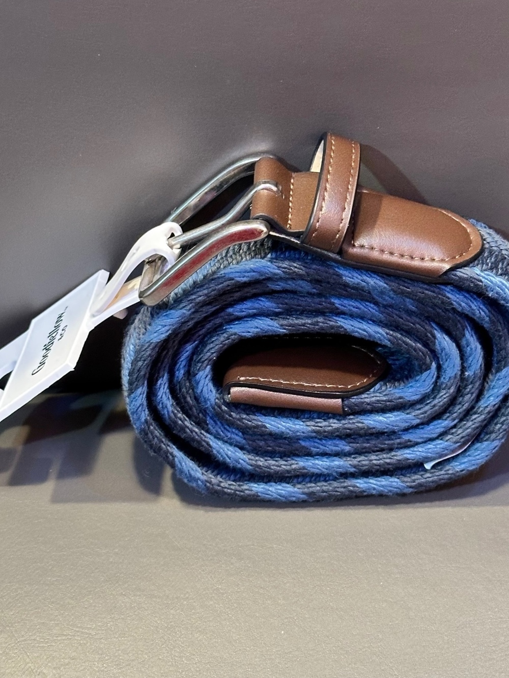 Goodfellow & Co Men's L 36-38 Woven Belt Preppy Casual Blue Brown NWT